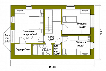 Проект компактного коттеджа из SIP с двускатной кровлей / План мансардного этажа