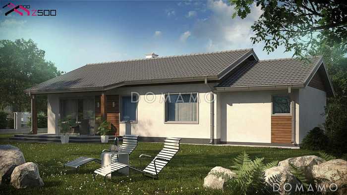 Проект одноэтажного дома с двухскатной крышей, гаражом, ванной с окном