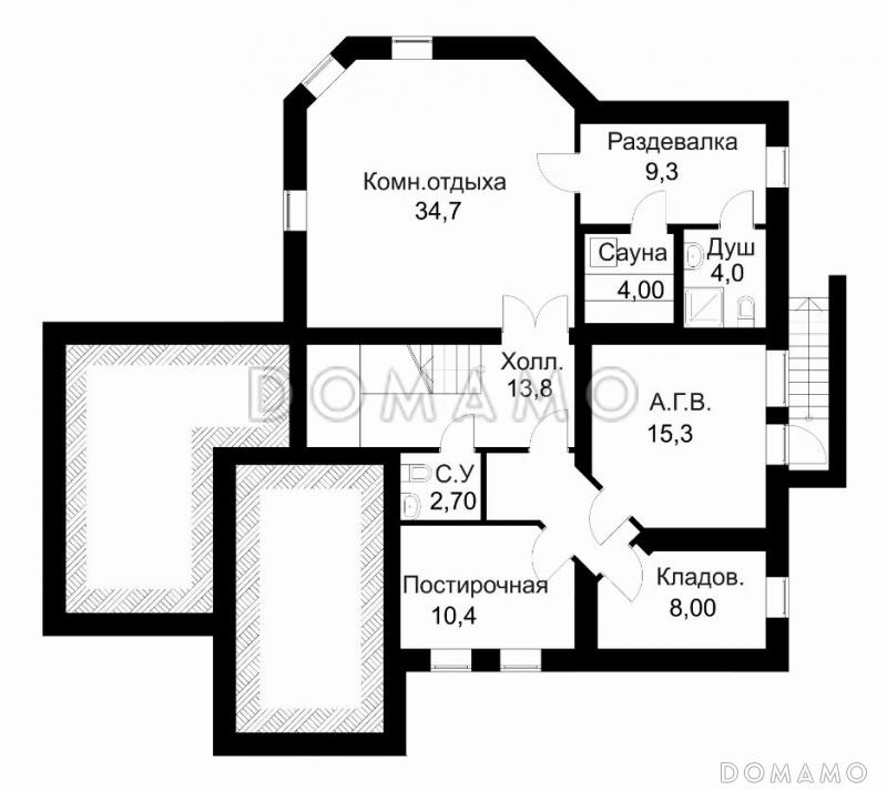 Проект представительного особняка с облицовкой камнем / План цокольного этажа