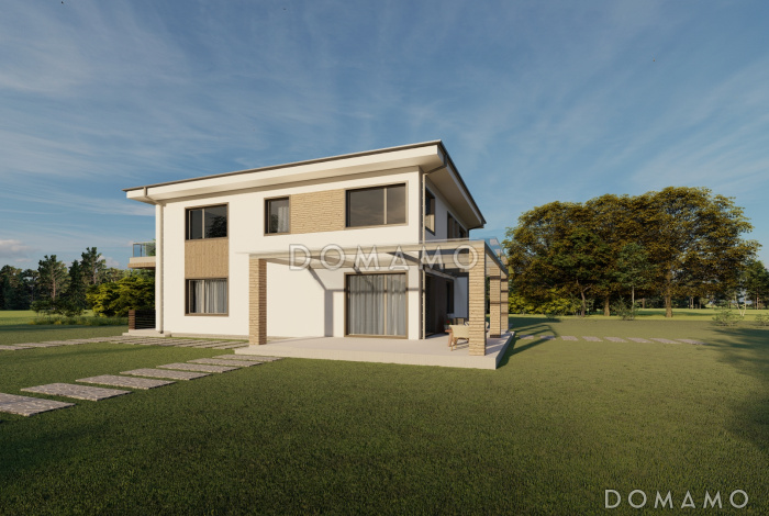 Проект двухэтажного дома с крытой террасой на первом и открытой террасой на втором этажах