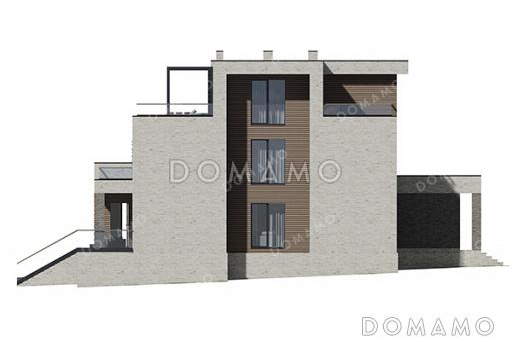 Проект современного особняка с бассейном, бильярдной и открытыми балконами на третьем этаже / Фасад 4