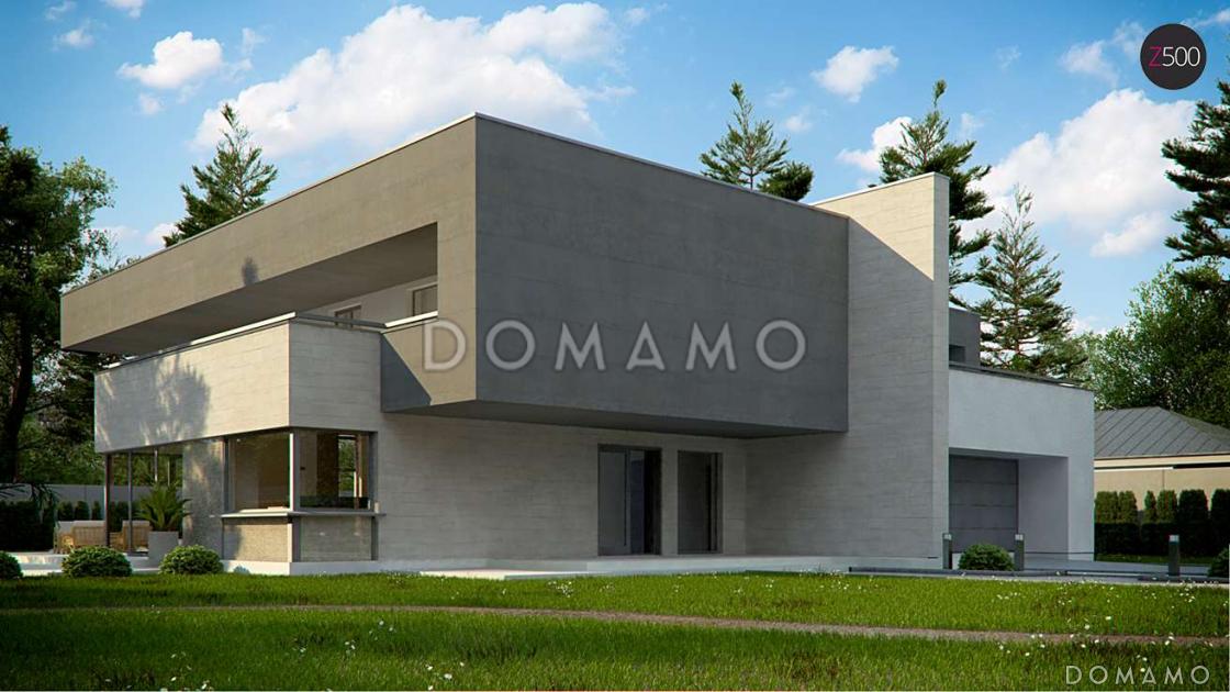 Проект большого современного двухэтажного дома из газобетона необычной формы, с тремя спальнями и кабинетом, сауной и гаражом / 11