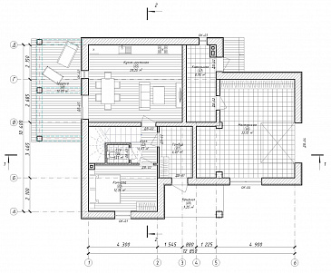 Проект загородного дома с плоской кровлей в стиле хай-тек S-228 / План 1 этажа Проект загородного дома с плоской кровлей в стиле хай-тек S-228 / План 1 этажа