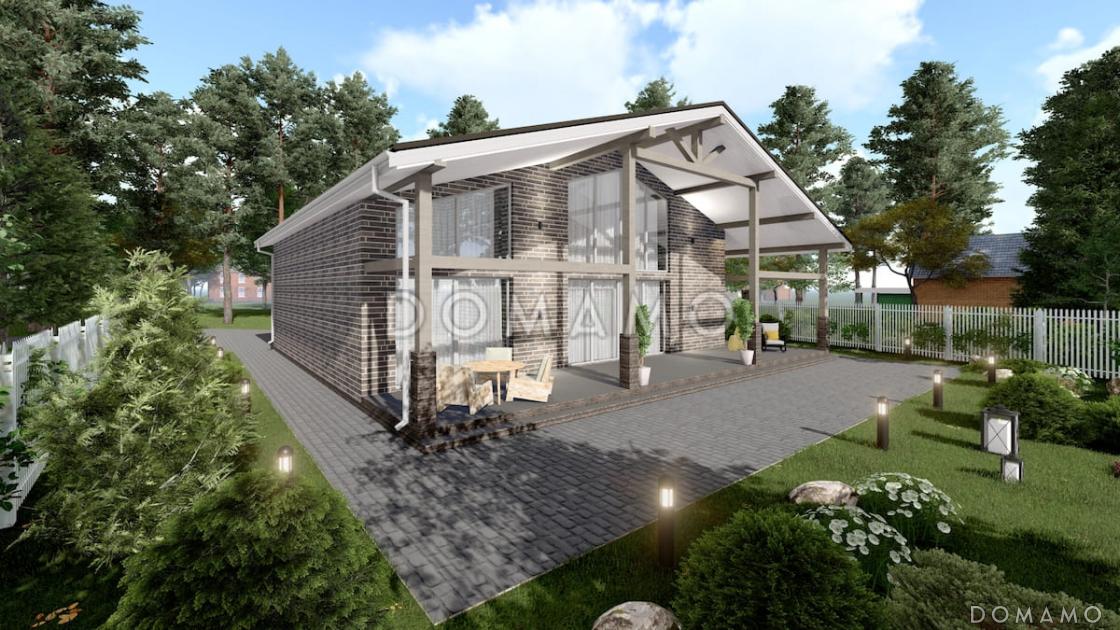 Проект большого дома с сауной, хамамом, двусветной гостиной и навесом на 2 авто / 2