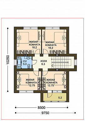 Проект коттеджа с пятью спальнями, коричневой крышей и белыми оштукатуренными стенами / План 2 этажа Проект коттеджа с пятью спальнями, коричневой крышей и белыми оштукатуренными стенами / План 2 этажа