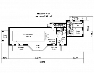 Проект помещения бассейна с помещением для персонала / План 1 этажа