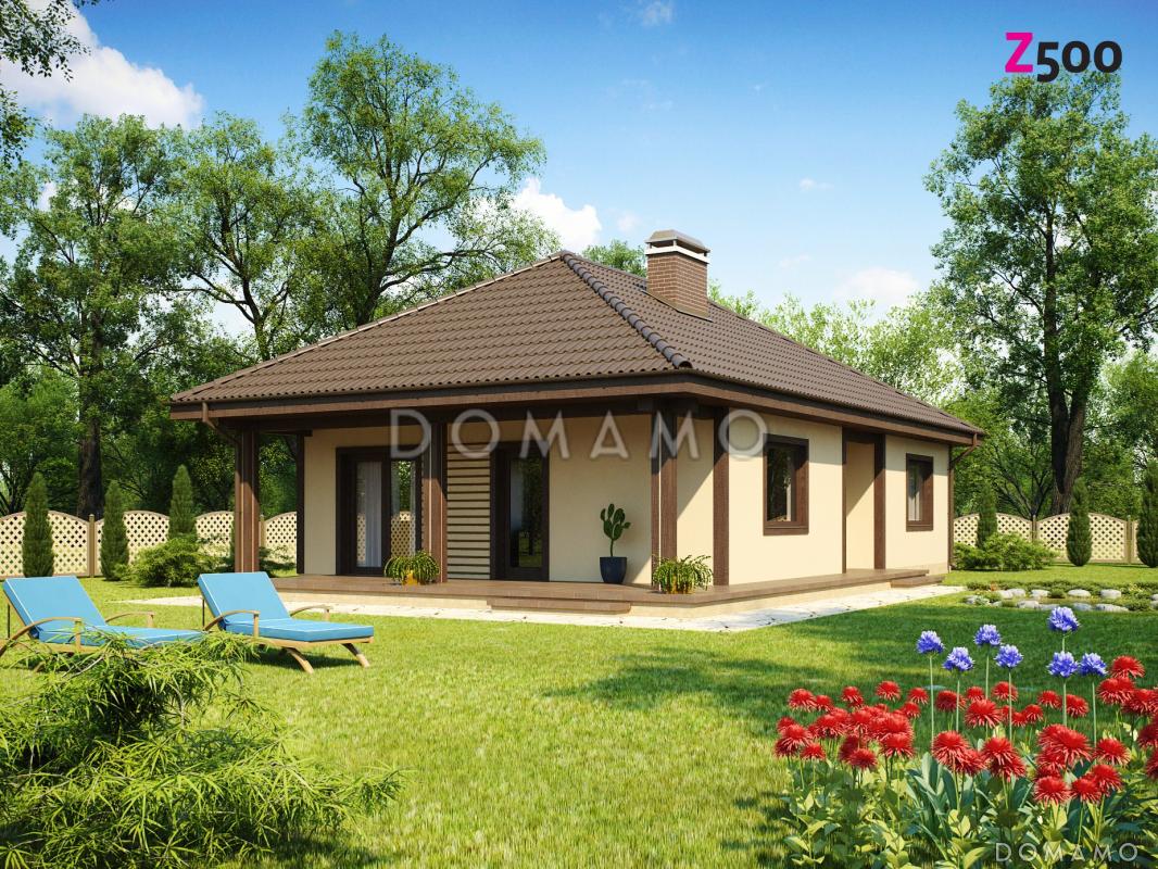 Проект компактного одноэтажного дома из кирпича с двумя спальнями и боковой террасой / 2