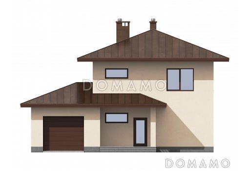 Проект загородного дома с гаражом, четырьмя спальнями, ванной с окном / Фасад 1