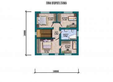 Проект двухэтажного дома с тремя спальнями и большой гостиной / План 2 этажа Проект двухэтажного дома с тремя спальнями и большой гостиной / План 2 этажа