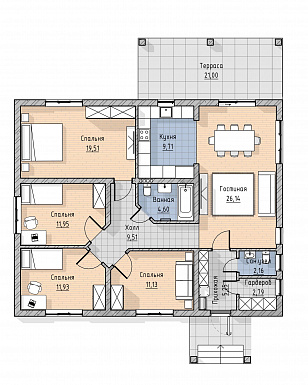 Проект одноэтажного дома в современном стиле  / План 1 этажа