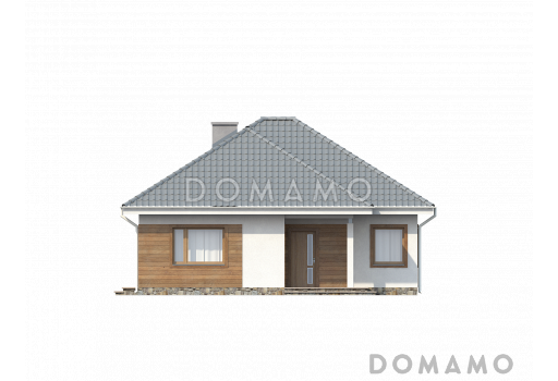 Проект одноэтажного дома из газобетона с двумя спальнями и крытой террасой / Фасад 1