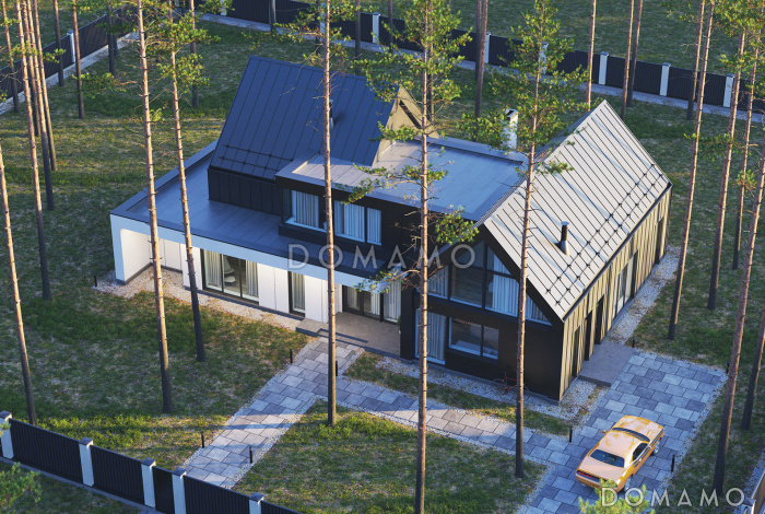 Проект дома с просторной дневной зоной, 4 спальнями, бассейном, сауной и джакузи на террасе Проект дома с просторной дневной зоной, 4 спальнями, бассейном, сауной и джакузи на террасе