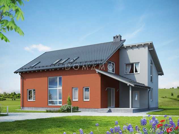 Проект дома из пеноблоков с четырьмя просторными спальными комнатами на мансардном этаже