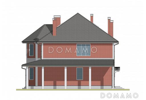 Проект дома из газобетона с эркером и навесом для автомобиля / Фасад 2