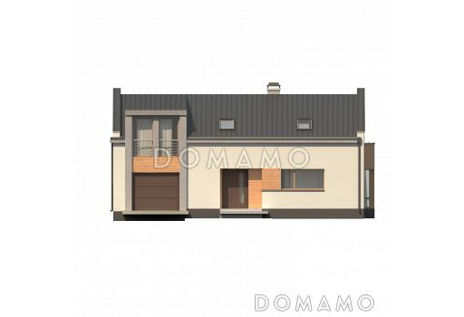 Проект современного мансардного дома из кирпича с четырьмя комнатами, эркером и одноместным гаражом / Фасад 3