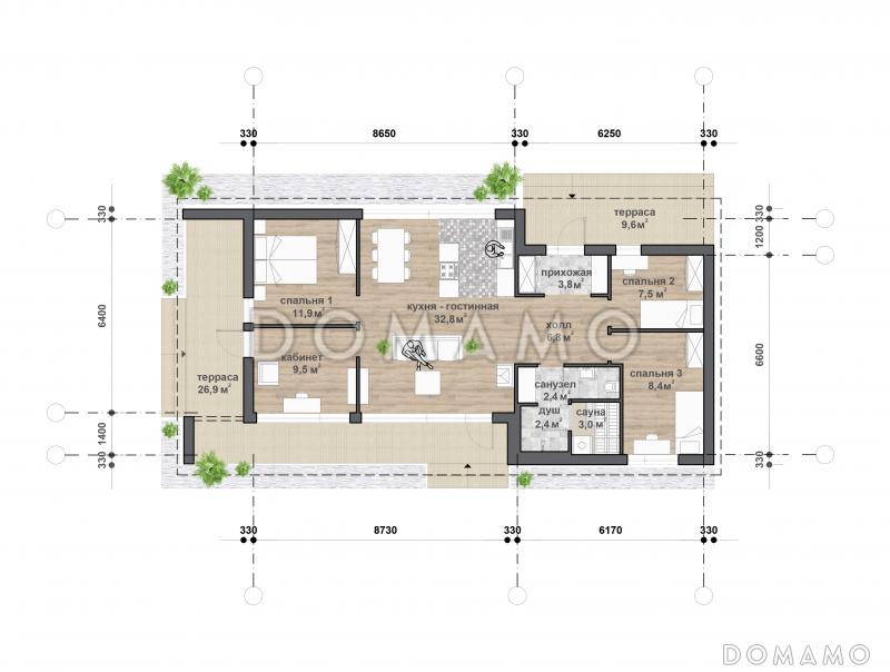 С-160 одноэтажный дом / План 1 этажа