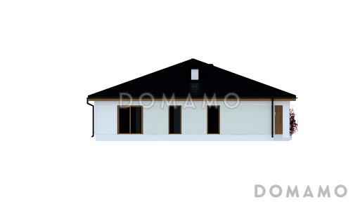 Проект квадратного одноэтажного дома из газобетона с четырьмя комнатами и гаражом для большой семьи / Фасад 2