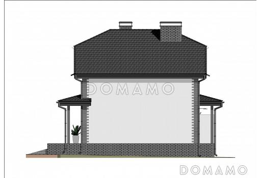 Проект мансардного дома с сауной, летним душем и большой крытой террасой / Фасад 2