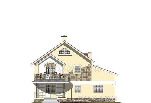 Проект дома из пеноблоков с гостевой комнатой на первом этаже и гаражом для одного автомобиля / Фасад 3