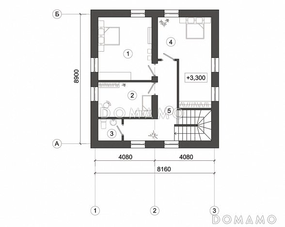 Проект дома с верандой и мансардным этажом / План мансардного этажа Проект дома с верандой и мансардным этажом / План мансардного этажа