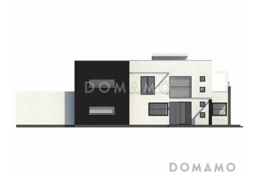 Проект современного просторного двухэтажного дома из газобетона в стиле кубизм с гаражом и террасой над ним / Фасад 3