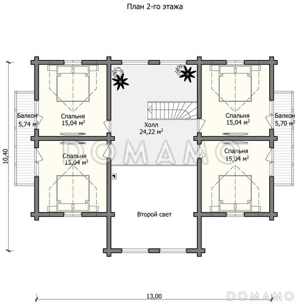 Проект дома из бревна со вторым светом который украшает общий вид из холла / План мансардного этажа