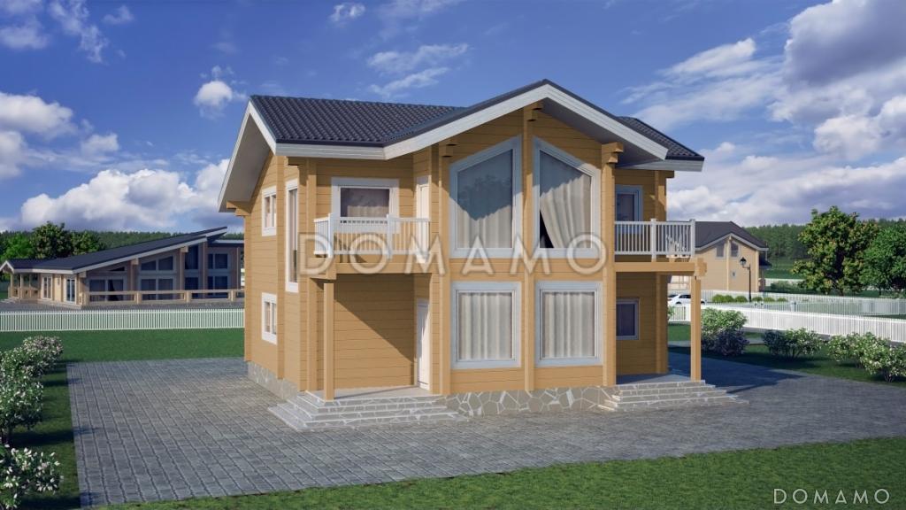 Проект деревянного дома из клееного бруса с просторной, светлой гостиной и техническим помещением с отдельным входом / 1