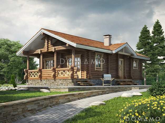 Проект одноэтажного деревянного дома  из оцилиндрованного бревна Проект одноэтажного деревянного дома  из оцилиндрованного бревна