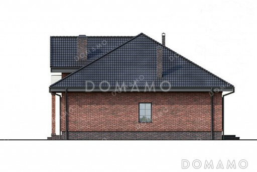 Проект одноэтажного дома с мансардой, большой гостиной и террасой / Фасад 2