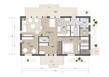 М-185 одноэтажный с мансардой дом / План 1 этажа