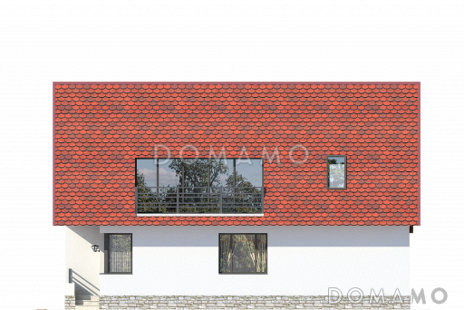 Проект дома с террасами, мансардными окнами, балконом, комнатой отдыха на первом этаже / Фасад 1