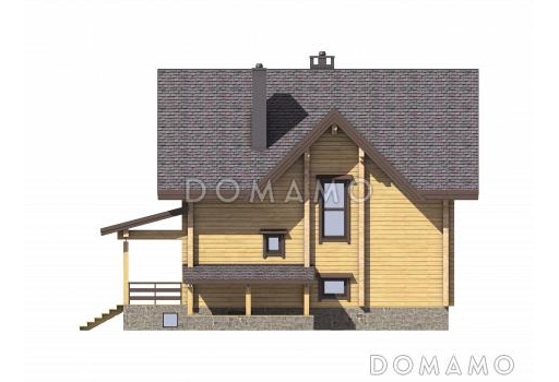 Проект дома из бруса с сауной и просторной комнатой отдыха на цокольном этаже / Фасад 4