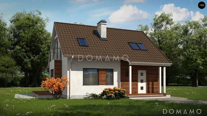 Проект небольшого одноэтажного мансардного дома из кирпича с кабинетом на первом этаже и эркером Проект небольшого одноэтажного мансардного дома из кирпича с кабинетом на первом этаже и эркером