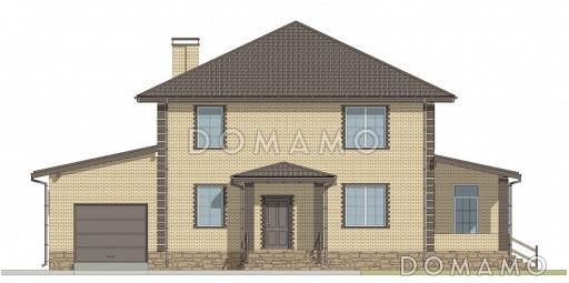Проект двухэтажного дома из газобетона с пристроенным гаражом и верандой / Фасад 4