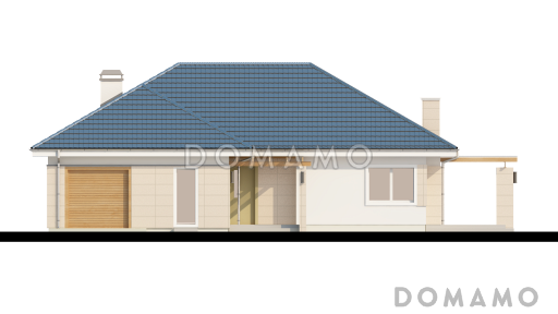 Проект одноэтажного дома из газобетона со свободной планировкой на мансардном этаже и гаражом для одного автомобиля / Фасад 1