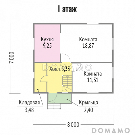 Проект простого каркасного дома без санузла 7х8 / План 1 этажа Проект простого каркасного дома без санузла 7х8 / План 1 этажа