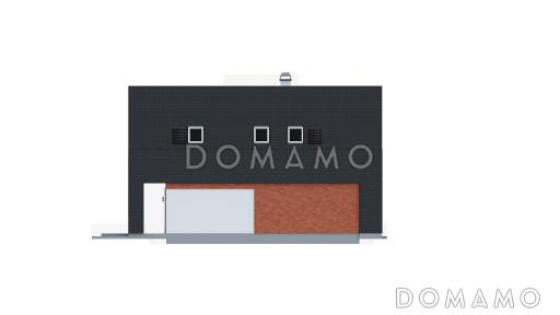 Проект одноэтажного мансардного дома из кирпича с балконом и современными элементами экстерьера / Фасад 2