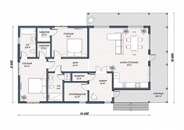 Каркасный дом "Вудленд" / План 1 этажа Каркасный дом "Вудленд" / План 1 этажа
