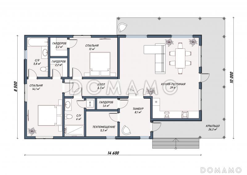 Каркасный дом "Вудленд" / План 1 этажа