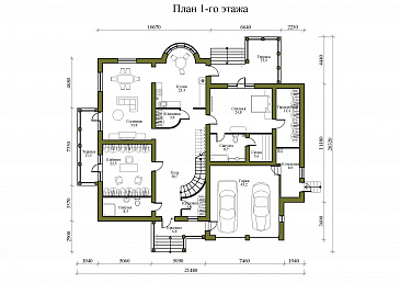Проект просторного двухэтажного дома с эркером, двумя террасами и гаражом на 2 места / План 1 этажа Проект просторного двухэтажного дома с эркером, двумя террасами и гаражом на 2 места / План 1 этажа