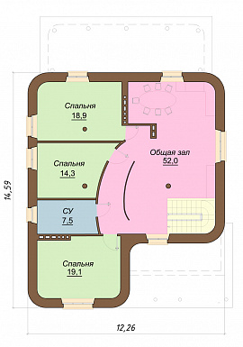Проект одноэтажного кирпичного коттеджа с мансардным этажом / План мансардного этажа Проект одноэтажного кирпичного коттеджа с мансардным этажом / План мансардного этажа
