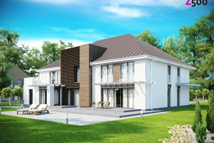 Проект большого комфортабельного двухэтажного дома из газобетона с пятью комнатами, спортзалом и вторым светом над просторной гостиной Проект большого комфортабельного двухэтажного дома из газобетона с пятью комнатами, спортзалом и вторым светом над просторной гостиной