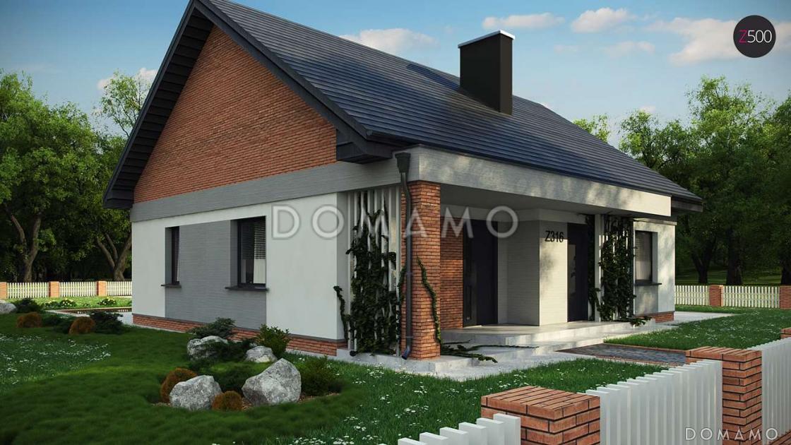 Проект простого уютного одноэтажного дома из кирпича с двумя спальнями и возможностью обустройства мансарды / 2