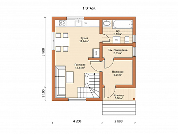 Каркасный дом "Лаэннек" / План 1 этажа Каркасный дом "Лаэннек" / План 1 этажа