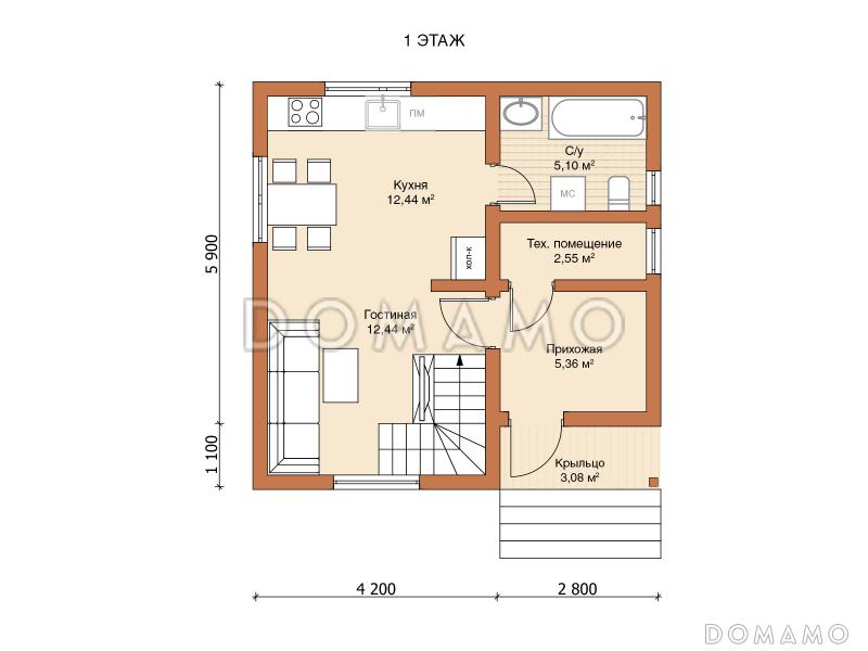 Каркасный дом "Лаэннек" / План 1 этажа
