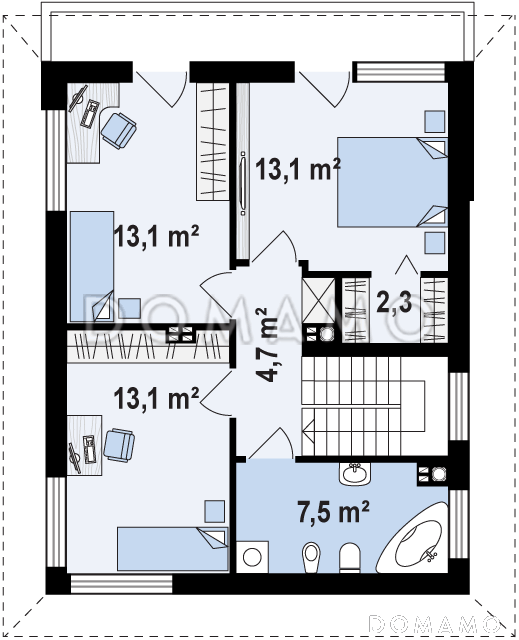Проект компактного двухэтажного дома из кирпича с тремя спальнями с кирпичной облицовкой фасадов / План 2 этажа