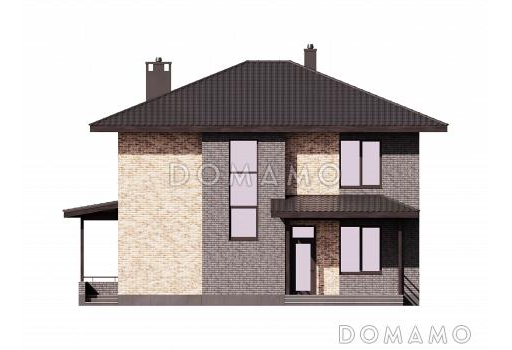 Проект дома из газобетона с кабинетом, гостевой, террасой и тремя спальнями / Фасад 1