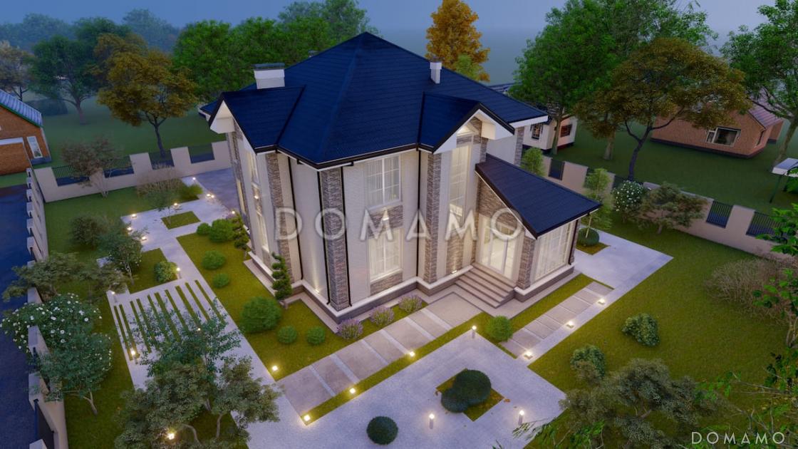 Проект двухэтажного дома с эркерной гостиной, камином и крытой террасой / 7