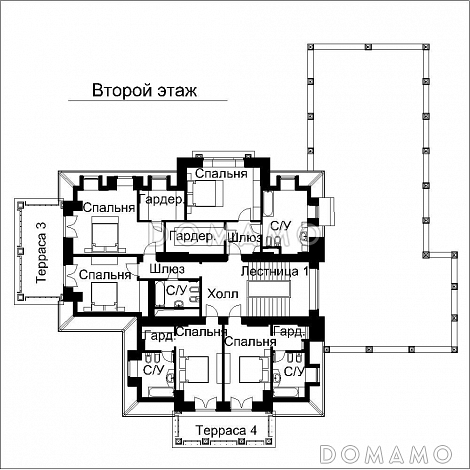 Проект дома с террасой и крытой верандой с колоннами / План 2 этажа