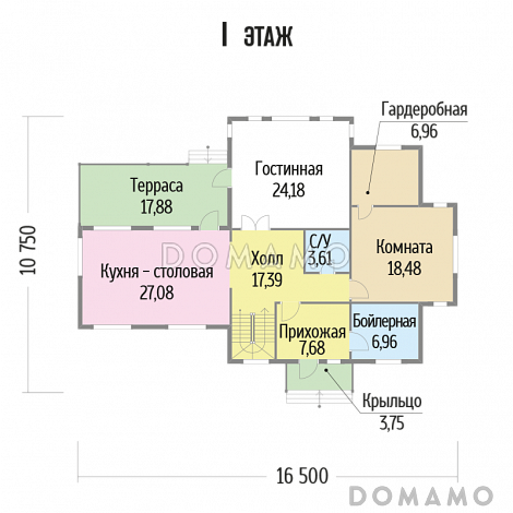 Проект дома с большими окнами / План 1 этажа Проект дома с большими окнами / План 1 этажа